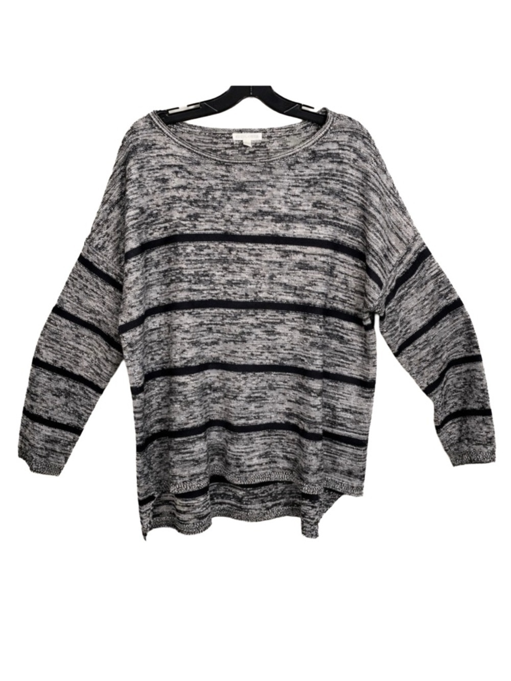 Eileen Fisher Organic Linen Gray Black Stripe Boxy Oversized Sweater Medium